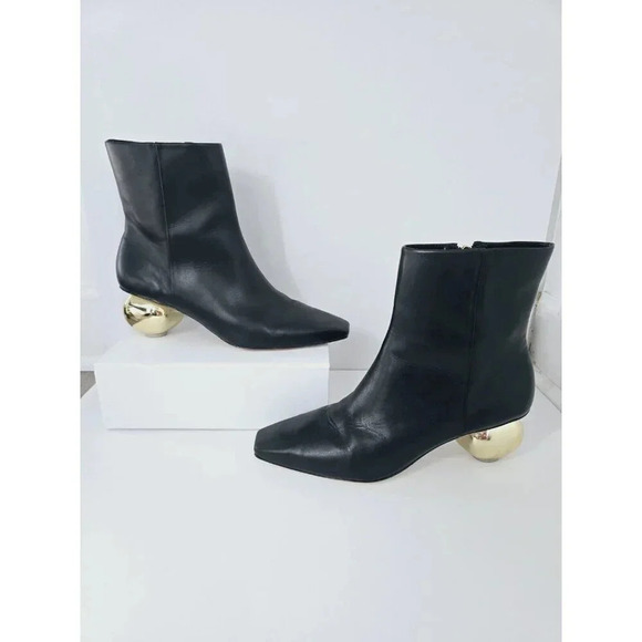 Cult Gaia Mari Black Leather Pointed Square Toe Bootie Knob Ankle Boots 40 10 - Picture 1 of 12